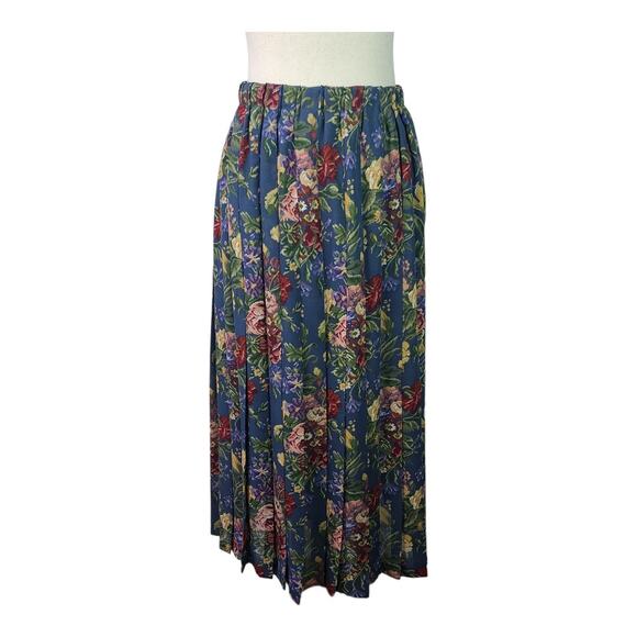 Marisa Christina Blue Green Pink Floral Pleated Vintage Maxi Skirt Large - Picture 1 of 4